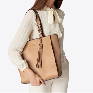 Tory Burch Brooke Tote Pink Salt Blush Pebbled Leather Gold Hardware